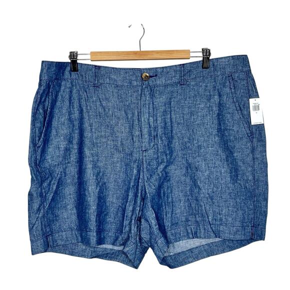 Old Navy Linen Everyday Shorts Blue Womens 18 High Rise Coastal Nautical Preppy - Picture 1 of 6